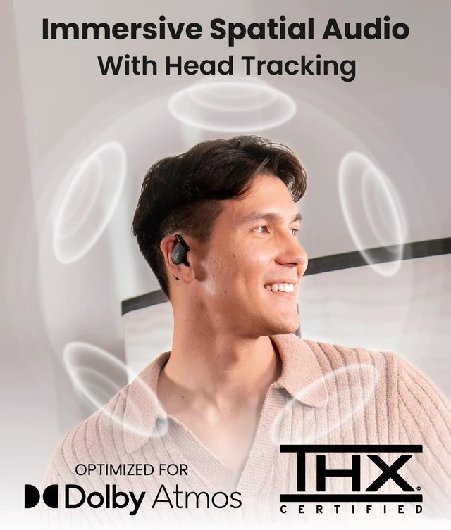 Alt view image 2 of 7 - ARC 4 Plus Open Ear Earbuds with Dolby Audio,Black True wireless Bluetooth with head tracking, IPX7 waterproof earhook,34H playtime, custom EQ,for sports, running & workout