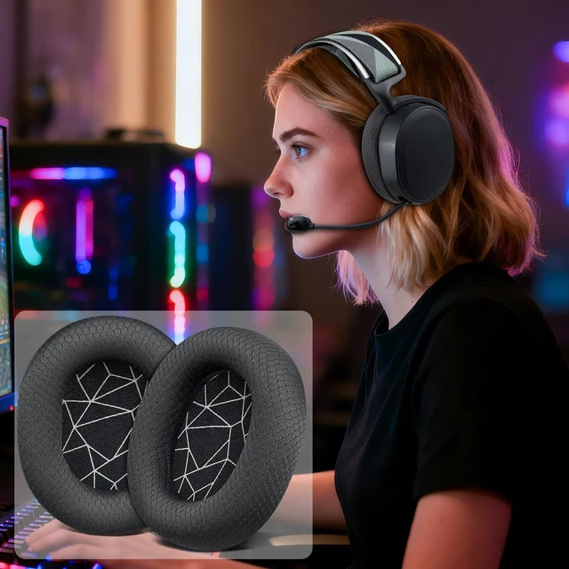 Alt view image 4 of 4 - Earpads for SteelSeries Arctis 7/9/5/3/1 (Not Fit Nova) - B&White Also for Arctis 7/7+/7P/7X, Arctis Pro, Arctis 9/9X, Arctis 5/3/1, Arctis Prime - Ear Pads Cushions Replacement