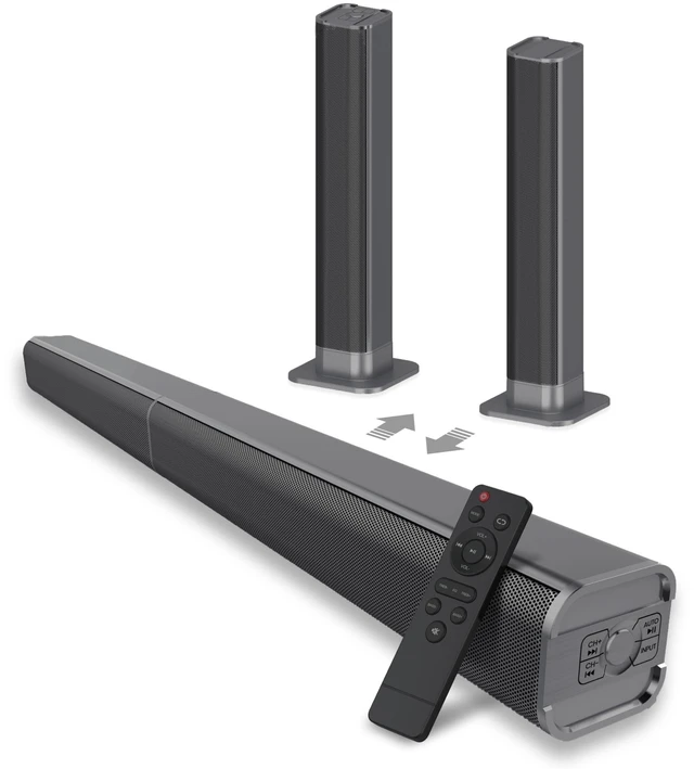 Main image of Sound Bar, 80W SoundBar for Smart TV, Bluetooth 5.3 Soundbar, Home Theater Surround Sound, 2 in 1 Detachable Home Speaker Bass, ARC/Optical/AUX/Connections, for TV/PC/Projectors