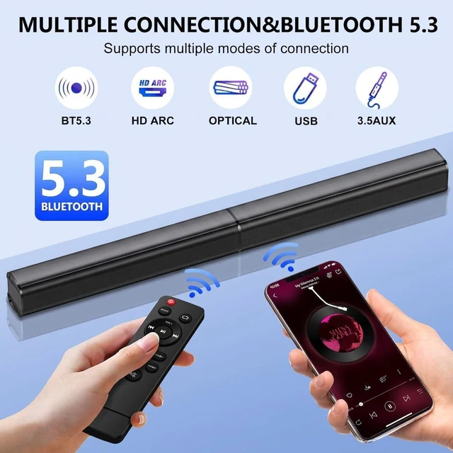 Alt view image 4 of 7 - Sound Bar, 80W SoundBar for Smart TV, Bluetooth 5.3 Soundbar, Home Theater Surround Sound, 2 in 1 Detachable Home Speaker Bass, ARC/Optical/AUX/Connections, for TV/PC/Projectors
