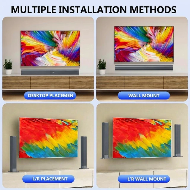 Alt view image 5 of 7 - Sound Bar, 80W SoundBar for Smart TV, Bluetooth 5.3 Soundbar, Home Theater Surround Sound, 2 in 1 Detachable Home Speaker Bass, ARC/Optical/AUX/Connections, for TV/PC/Projectors