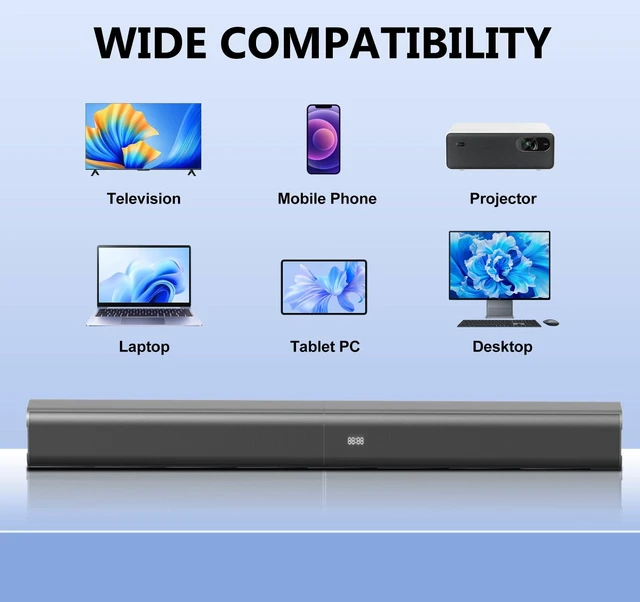 Alt view image 6 of 7 - Sound Bar, 80W SoundBar for Smart TV, Bluetooth 5.3 Soundbar, Home Theater Surround Sound, 2 in 1 Detachable Home Speaker Bass, ARC/Optical/AUX/Connections, for TV/PC/Projectors