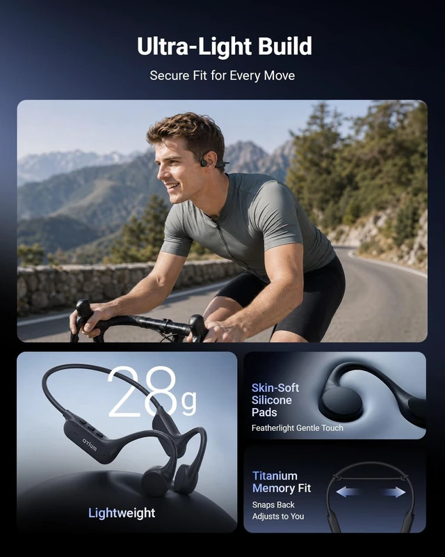 Alt view image 7 of 7 - Bone Conduction Headphones, 2026 Hybrid Stereo Open Ear Headphones Hybrid Bone & Air Drivers Open Ear Earbuds, Bluetooth 6.0, AI Music App, 12H Playtime, IPX6 Waterproof, Running Headphones