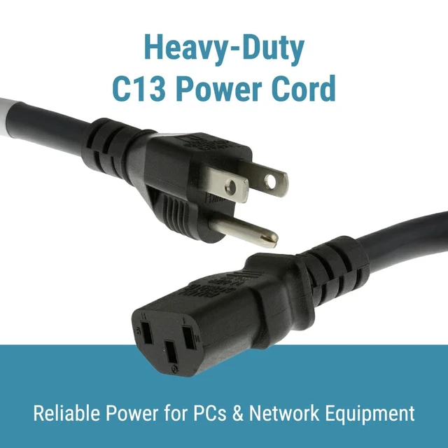 Alt view image 2 of 7 - Heavy Duty AC Power Cord 4ft (1.2m), 14AWG NEMA 5-15P to C13 3 Prong Replacement Power Cord, 15A/125V, 14 AWG, NEMA 5-15P to IEC 60320 C13 for PC, Monitor and Workstation Devices