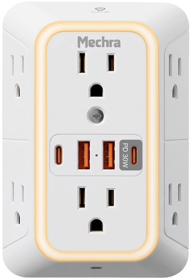 Main image of 10-in-1 Wall Outlet Extender with 30W PD Fast Charging, Multi Plug Surge Protector (1050J) with Night Light, 6 Wide Spaced AC Outlets, 4 USB Ports, Wall Charger for Home Office Travel