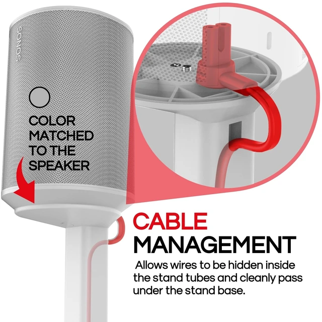 Alt view image 4 of 7 - ERA 100 Floor Stand, Twin (2pcs), White, Double, Pair Compatible with Sonos ERA 100 & ERA 100 SL, Sonos ONE & Play:1 Speakers, Accessories Included. UK Design, Height 36in / 920mm