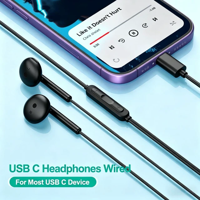 Alt view image 2 of 7 - USB C Headphones Wired for iPhone 18 17 16 15, iPad, Mac, Earbuds Type C Earphones for iPhone 18 17 16 15 Pro Max Plus, iPad Air Mini, Mac, Samsung S26-S20, Google Pixel, Lenovo, Mic, Volume Control
