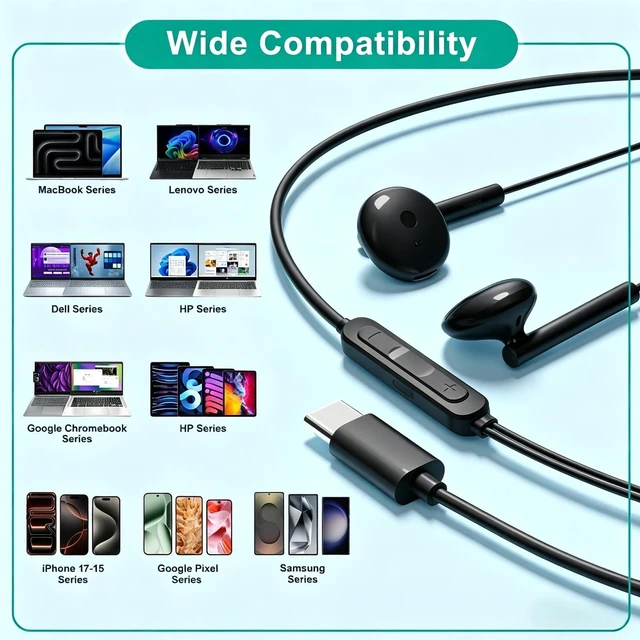 Alt view image 4 of 7 - USB C Headphones Wired for iPhone 18 17 16 15, iPad, Mac, Earbuds Type C Earphones for iPhone 18 17 16 15 Pro Max Plus, iPad Air Mini, Mac, Samsung S26-S20, Google Pixel, Lenovo, Mic, Volume Control