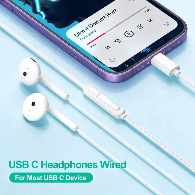 Alt view image 2 of 7 - USB C Headphones Wired for iPhone 18 17 16 15, iPad, Mac, Earbuds Type C Earphones for iPhone 18 17 16 15 Pro Max Plus, iPad Air Mini, Mac, Samsung S26-S20, Google Pixel, Lenovo, Mic, Volume Control