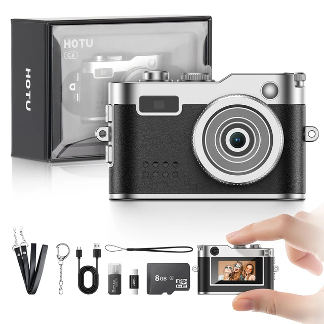 Main image of Mini Digital Camera, Keychain Camera 1080P HD with 2MP Lens, Flash, Video Recording, 8G Card Included, Portable and Compact Retro Vlog Camera for Travel, Kids, Black