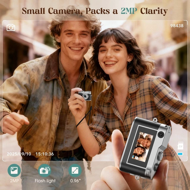 Alt view image 5 of 7 - Mini Digital Camera, Keychain Camera 1080P HD with 2MP Lens, Flash, Video Recording, 8G Card Included, Portable and Compact Retro Vlog Camera for Travel, Kids, Black