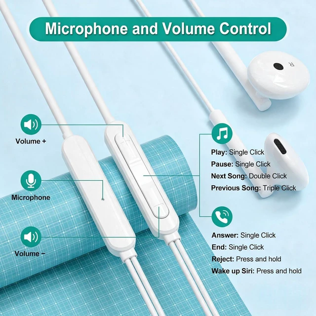 Alt view image 5 of 7 - USB C Headphones Wired for iPhone 18 17 16 15, iPad, Mac, Earbuds Type C Earphones for iPhone 18 17 16 15 Pro Max Plus, iPad Air Mini, Mac, Samsung S26-S20, Google Pixel, Lenovo, Mic, Volume Control