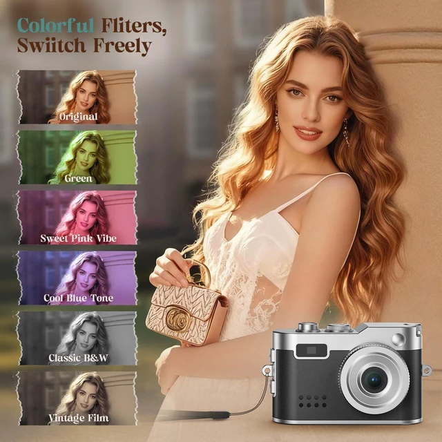 Alt view image 6 of 7 - Mini Digital Camera, Keychain Camera 1080P HD with 2MP Lens, Flash, Video Recording, 8G Card Included, Portable and Compact Retro Vlog Camera for Travel, Kids, Black
