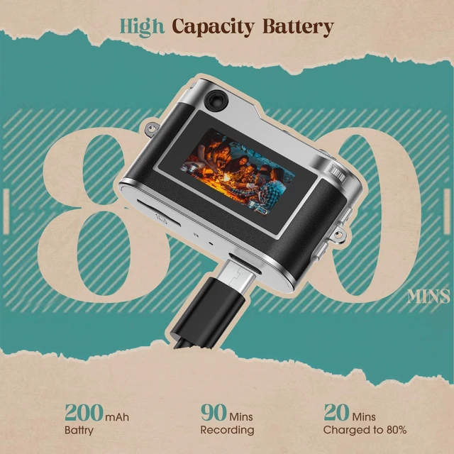 Alt view image 7 of 7 - Mini Digital Camera, Keychain Camera 1080P HD with 2MP Lens, Flash, Video Recording, 8G Card Included, Portable and Compact Retro Vlog Camera for Travel, Kids, Black