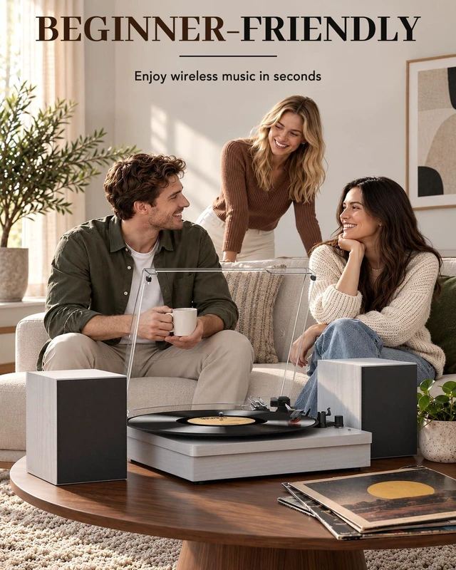 Alt view image 6 of 7 - ® Record Player with Speakers, 3-Speed Bluetooth Turntable Belt-Driven, Bluetooth Input, USB Playback, Auto Stop, AUX Headphone Input and RCA Out, Plays 7/10/12" Records, 33/45/78 RPM