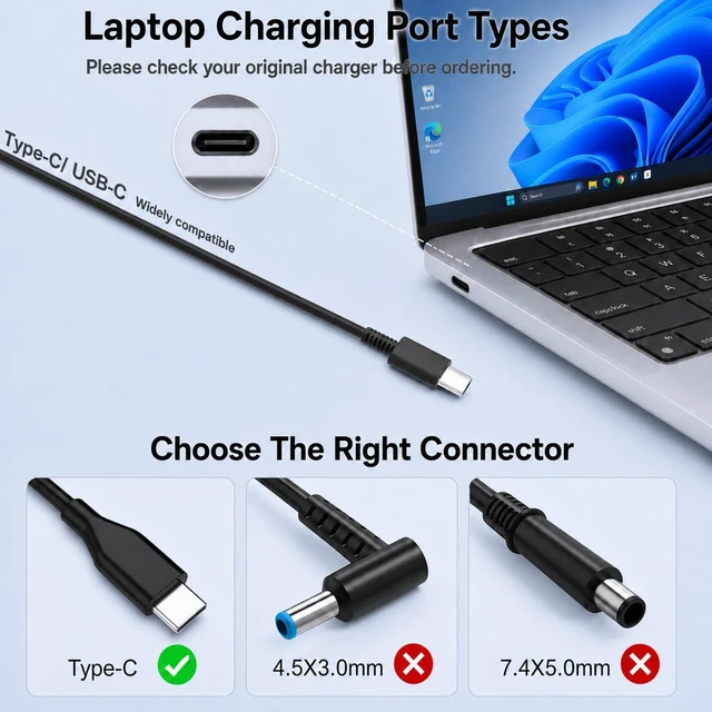 Alt view image 3 of 7 - Dell Laptop Charger USB C 130W Type C AC Adapter for XPS Latitude Precision 130W USB C Charger for Dell Laptop, 8.8FT Type C Power Adapter for XPS Latitude Precision Inspiron, Durable Replacement Cord