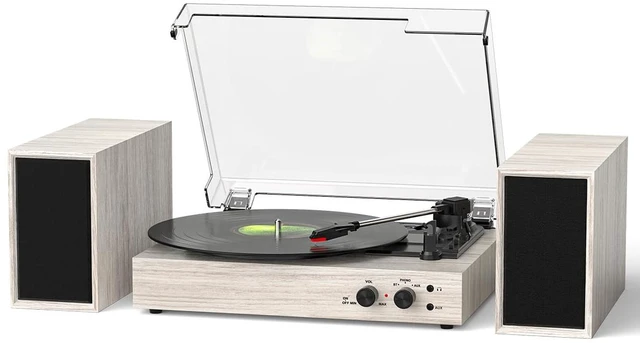 Main image of Vinyl Record Player with 2 External Speakers, PC Recording, Oak 3-speed belt-drive turntable, Bluetooth input, RCA/AUX/headphone, vintage home audio for bedrooms, living rooms and gifts