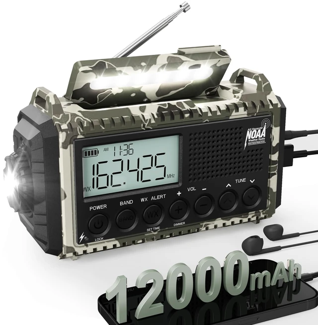 Main image of Emergency Radio Hand Crank, Auto NOAA Weather Alert Portable Radio Crank Radio 2X Faster, 12000mAh Battery, 6-Way Power, Weather/SW/AM/FM, Flashlight, SOS Alarm