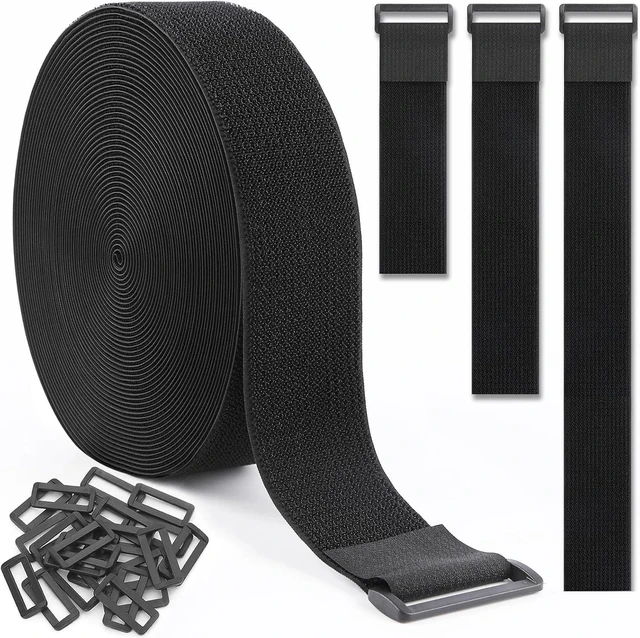 Main image of 1.5In x 39Ft Cinch Straps Nylon Heavy Duty with 50 Buckles, Cut to Length, Black Hook and Loop Straps, Reusable Long Cable Ties for Storage and Cord Organizer