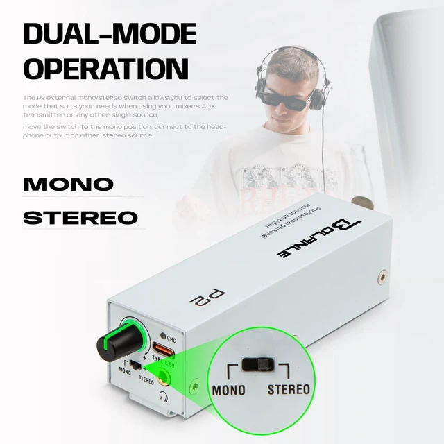 Alt view image 5 of 7 - P2 PRO USB-C Portable in-Ear Monitor Amplifier, 5V DC/AAA Battery USB-C direct power or charges rechargeable AAA batteries inside; works with standard AAA too