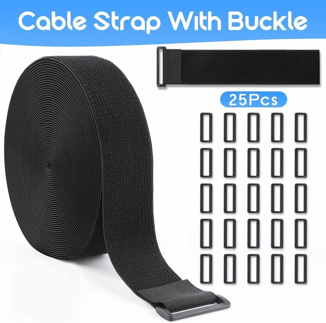 Alt view image 4 of 7 - 1.5In x 39Ft Cinch Straps Nylon Heavy Duty with 50 Buckles, Cut to Length, Black Hook and Loop Straps, Reusable Long Cable Ties for Storage and Cord Organizer