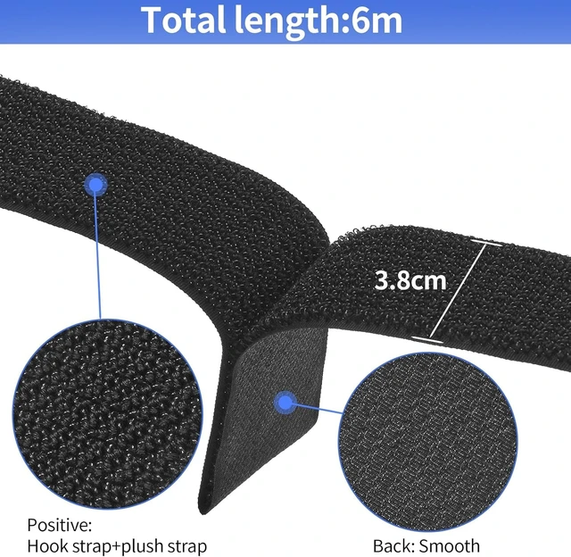 Alt view image 7 of 7 - 1.5In x 39Ft Cinch Straps Nylon Heavy Duty with 50 Buckles, Cut to Length, Black Hook and Loop Straps, Reusable Long Cable Ties for Storage and Cord Organizer