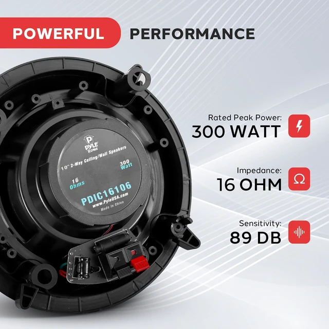 Alt view image 6 of 7 - 10 Ceiling Wall Mount Speakers - Pair of 2-Way Full Range Sound Stereo Speaker Audio System Flush Design w/ Electronic Crossover Network 35Hz-20kHz Frequency Response & 300 Watts Peak PDIC106