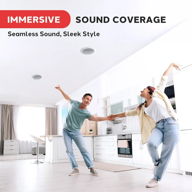 Alt view image 7 of 7 - 10 Ceiling Wall Mount Speakers - Pair of 2-Way Full Range Sound Stereo Speaker Audio System Flush Design w/ Electronic Crossover Network 35Hz-20kHz Frequency Response & 300 Watts Peak PDIC106