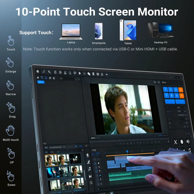 Alt view image 2 of 7 - SF10T 10.5" Touchscreen Portable Monitor for Laptop, 1080P FHD IPS Ultra-Slim Travel Display, Low Blue Light Eye Care w/Dual Speakers & Smart Cover for PC, Mac, PS5, Switch, Xbox