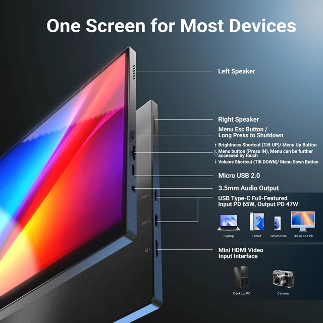 Alt view image 7 of 7 - SF10T 10.5" Touchscreen Portable Monitor for Laptop, 1080P FHD IPS Ultra-Slim Travel Display, Low Blue Light Eye Care w/Dual Speakers & Smart Cover for PC, Mac, PS5, Switch, Xbox