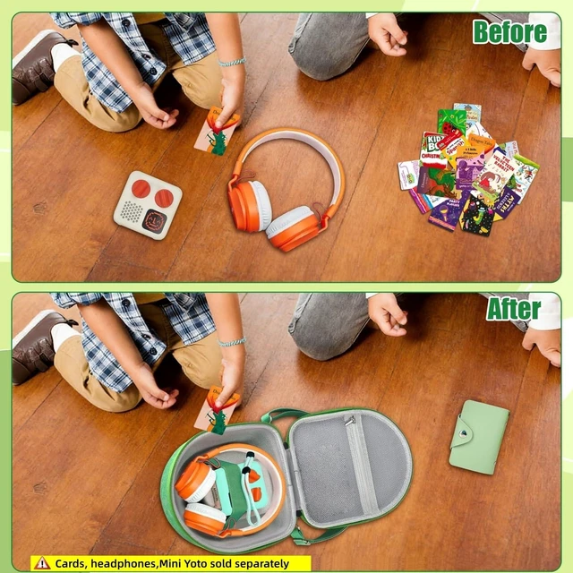 Alt view image 3 of 7 - Hard Case Compatible with Yoto Mini (2024 Edition), 3-in-1 Travel Bundle: Silicone Cover + Case with Shoulder Strap (Fits Mini Player & Headphones) + Up to 10 Card Holder for YOTO Cards (Green)