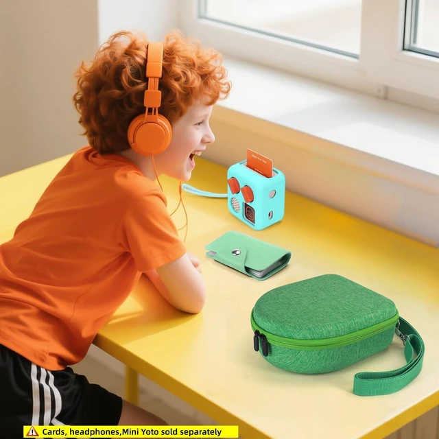 Alt view image 5 of 7 - Hard Case Compatible with Yoto Mini (2024 Edition), 3-in-1 Travel Bundle: Silicone Cover + Case with Shoulder Strap (Fits Mini Player & Headphones) + Up to 10 Card Holder for YOTO Cards (Green)