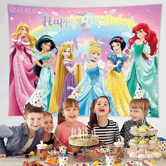 Alt view image 3 of 5 - Princess Birthday Party Decorations,Happy Birthday Banner Backdrop for Birthday Party Supplies