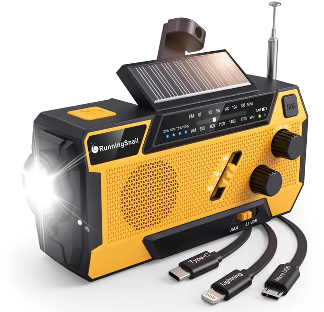 Main image of Hand Crank Emergency Radio with 3 Built-in Cable for Hurricane AM/FM/NOAA Weather Radio with 7400mWh Battery, Hand Crank Solar Radio with Flashlight & SOS Siren for Outdoor & Emergency