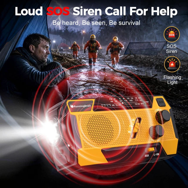 Alt view image 4 of 7 - Hand Crank Emergency Radio with 3 Built-in Cable for Hurricane AM/FM/NOAA Weather Radio with 7400mWh Battery, Hand Crank Solar Radio with Flashlight & SOS Siren for Outdoor & Emergency