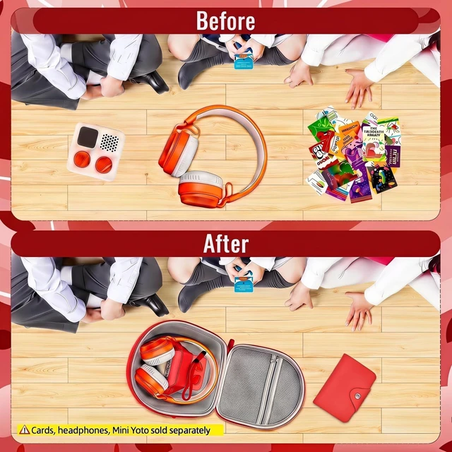 Alt view image 3 of 7 - Hard Case Compatible with Yoto Mini (2024 Edition), 3-in-1 Travel Bundle: Silicone Cover + Case with Shoulder Strap (Fits Mini Player & Headphones) + Up to 10 Card Holder for YOTO Cards (Red)