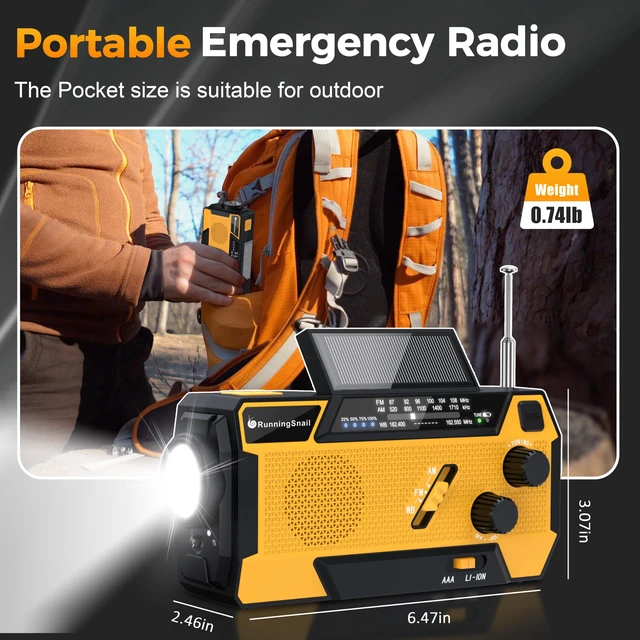 Alt view image 7 of 7 - Hand Crank Emergency Radio with 3 Built-in Cable for Hurricane AM/FM/NOAA Weather Radio with 7400mWh Battery, Hand Crank Solar Radio with Flashlight & SOS Siren for Outdoor & Emergency