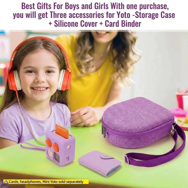 Alt view image 4 of 7 - Hard Case Compatible with Yoto Mini (2024 Edition), 3-in-1 Travel Bundle: Silicone Cover + Case with Shoulder Strap (Fits Mini Player & Headphones) + Up to 10 Card Holder for YOTO Cards (Purple)