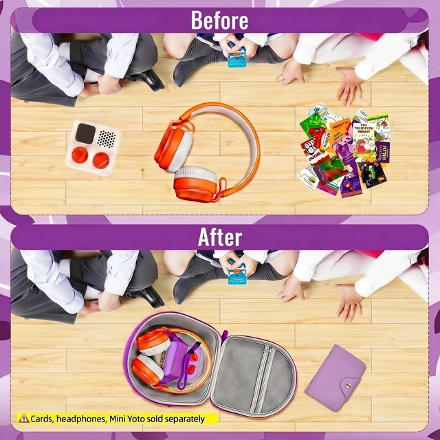 Alt view image 3 of 7 - Hard Case Compatible with Yoto Mini (2024 Edition), 3-in-1 Travel Bundle: Silicone Cover + Case with Shoulder Strap (Fits Mini Player & Headphones) + Up to 10 Card Holder for YOTO Cards (Purple)