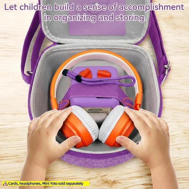 Alt view image 6 of 7 - Hard Case Compatible with Yoto Mini (2024 Edition), 3-in-1 Travel Bundle: Silicone Cover + Case with Shoulder Strap (Fits Mini Player & Headphones) + Up to 10 Card Holder for YOTO Cards (Purple)
