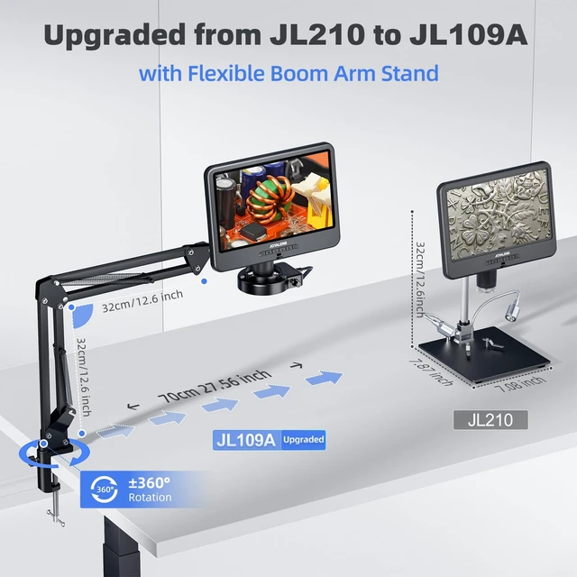 Alt view image 2 of 7 - JL109A 10.1" Digital Microscope Full View Coin with Screen, Flex Arm Stand 1080P Soldering Microscope with C-clamp, 56 LED Ring Light, 12MP Coin Magnifier Microscope Full View Silver Dollar, PC View