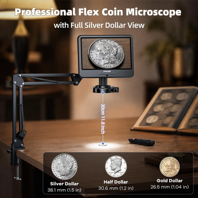 Alt view image 3 of 7 - JL109A 10.1" Digital Microscope Full View Coin with Screen, Flex Arm Stand 1080P Soldering Microscope with C-clamp, 56 LED Ring Light, 12MP Coin Magnifier Microscope Full View Silver Dollar, PC View