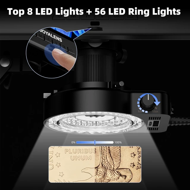 Alt view image 6 of 7 - JL109A 10.1" Digital Microscope Full View Coin with Screen, Flex Arm Stand 1080P Soldering Microscope with C-clamp, 56 LED Ring Light, 12MP Coin Magnifier Microscope Full View Silver Dollar, PC View