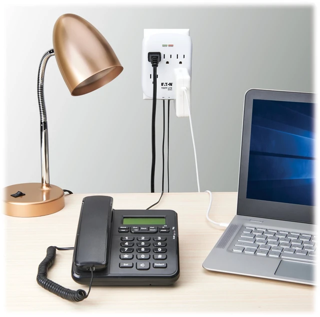 Alt view image 4 of 7 - Eaton SK5TEL-0 5 Outlet Extender Surge Protector with Phone Port 1080 Joules, EMI/RFI Line Noise Filtering, Power Strip, Manufacturer's & $15,000 Insurance