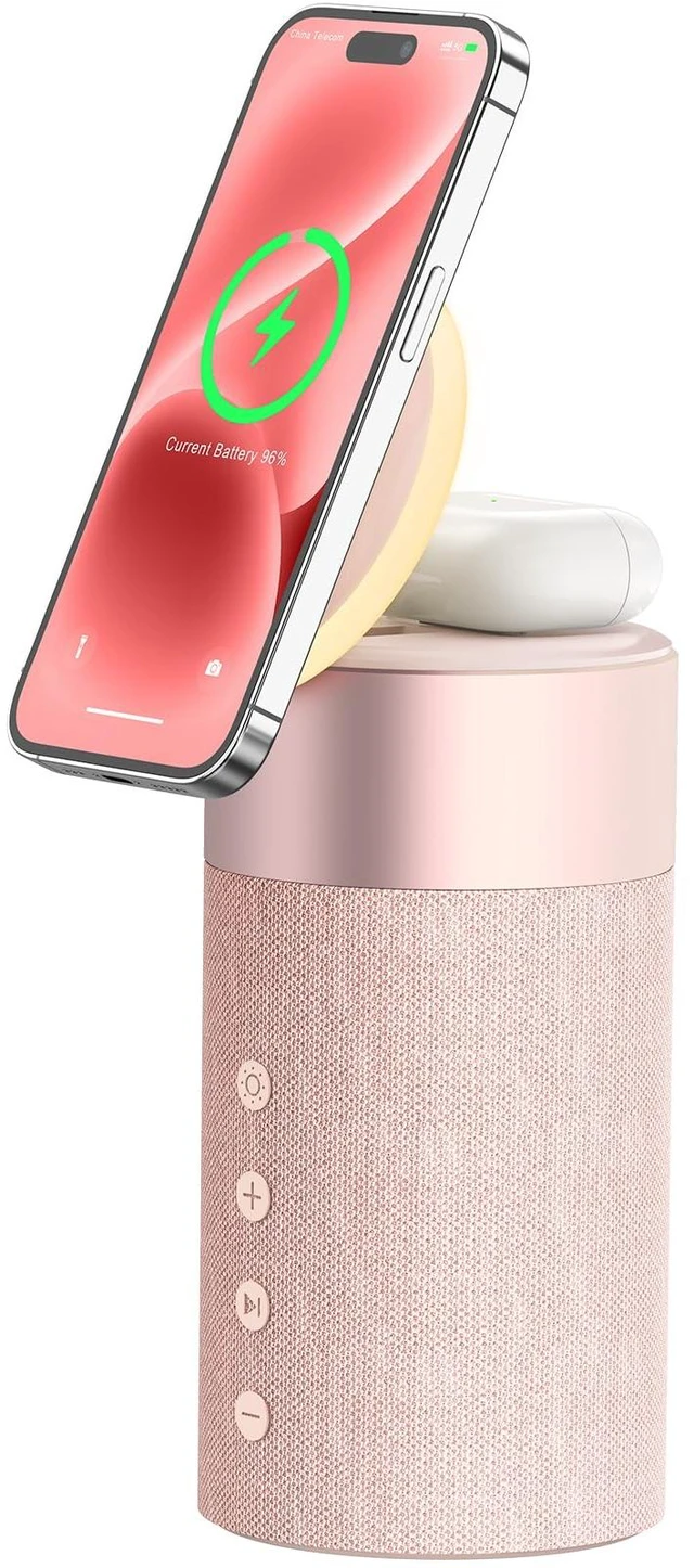 Main image of Bluetooth Speaker, Night Light, 15W Magnetic Fast Charging for Apple, Pink 2 in 1 Wireless Charging Station for iPhone 17/16/15/14/13/12 Series, AirPods Pro 2/4/3/2Gift Ideal