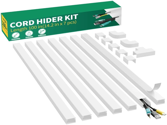 Main image of Cord Hider, 100in Self-Adhesive Cord Cover Kit for Wall Mounted TV, Paintable Wire Hider, Flexible Cable Management System, Cable Raceway Conceals 3-4 Wires, W1.18 H0.60in, White