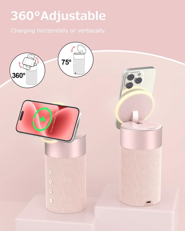 Alt view image 7 of 7 - Bluetooth Speaker, Night Light, 15W Magnetic Fast Charging for Apple, Pink 2 in 1 Wireless Charging Station for iPhone 17/16/15/14/13/12 Series, AirPods Pro 2/4/3/2Gift Ideal