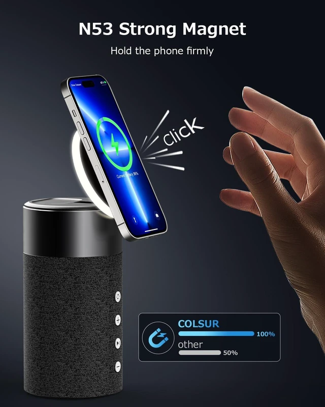 Alt view image 3 of 6 - Bluetooth Speaker, Night Light, 15W Magnetic Fast Charging for Apple, Black 2 in 1 Wireless Charging Station for iPhone 17/16/15/14/13/12 Series, AirPods Pro 2/4/3/2Gift Ideal