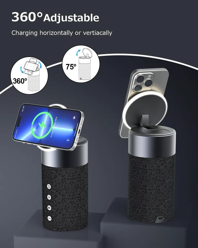 Alt view image 4 of 6 - Bluetooth Speaker, Night Light, 15W Magnetic Fast Charging for Apple, Black 2 in 1 Wireless Charging Station for iPhone 17/16/15/14/13/12 Series, AirPods Pro 2/4/3/2Gift Ideal