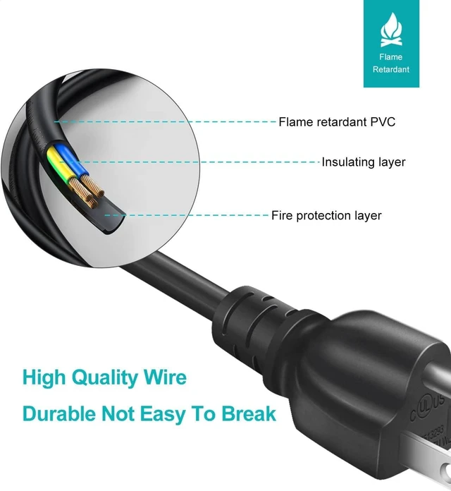 Alt view image 3 of 6 - Universal 3-Prong AC Power Cable for Computers, TVs, Monitors & More, 3 Feet (0.92 Meters), Black (Pack of 2)